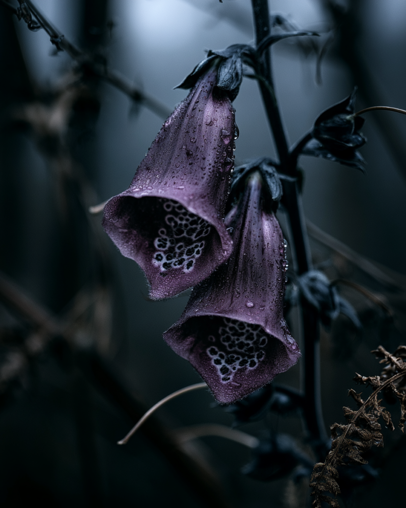 Foxglove bell flower detail showing dark spotted nectar guide markings